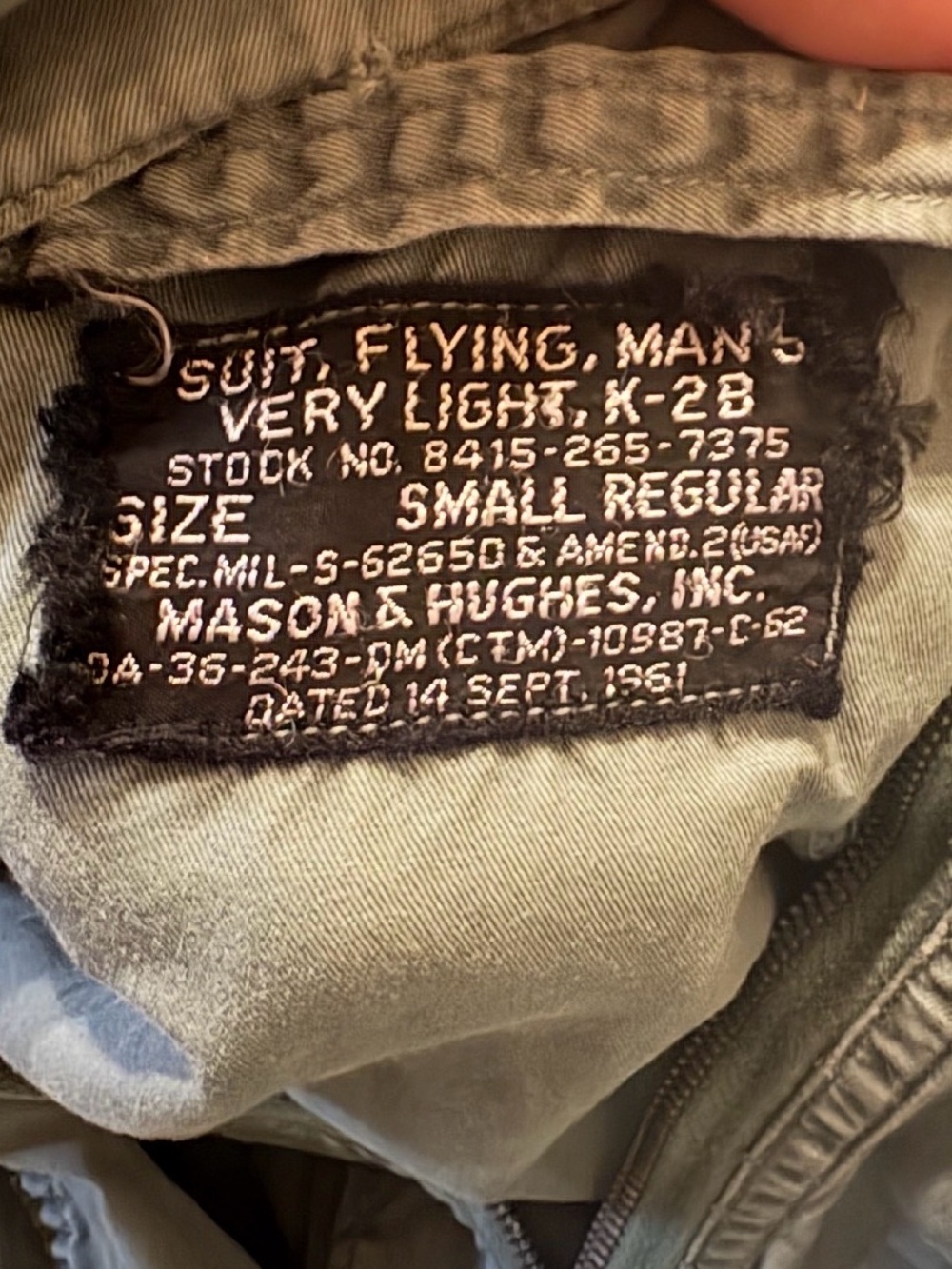 Vintage 1961 Mason & Hughes K-2B Flying Suit - Picture 3 of 3